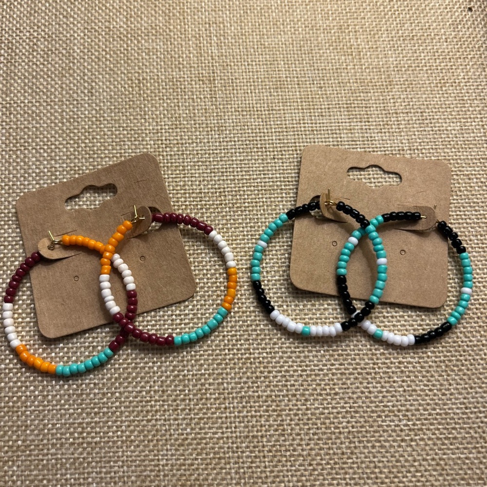 Colorful Beaded Hoop Earrings Set